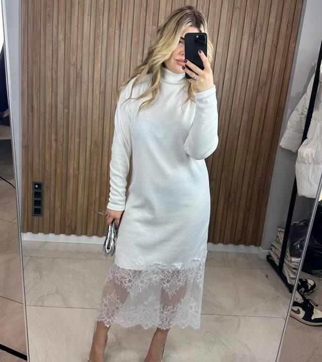 Платье женское миди из ангоры рубчик с кружевной вставкой осенний зимний