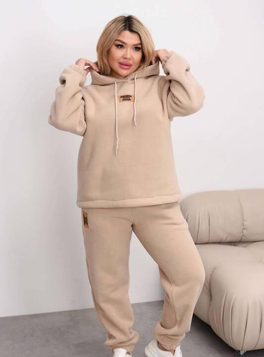 Спортивный костюм женский утеплённый флисовый оверсайз с худи осенний зимний