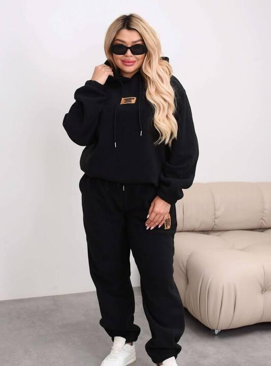 Спортивный костюм женский утеплённый флисовый оверсайз с худи осенний зимний