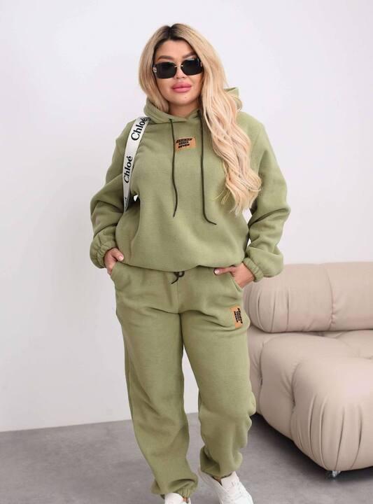 Спортивный костюм женский утеплённый флисовый оверсайз с худи осенний зимний