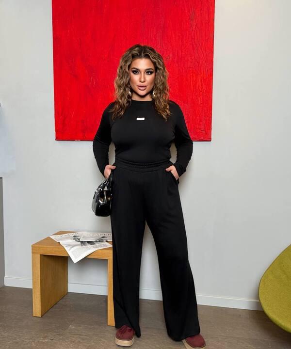 Костюм-двойка женский утеплённый из джерси с начёсом повседневный осенний зимний