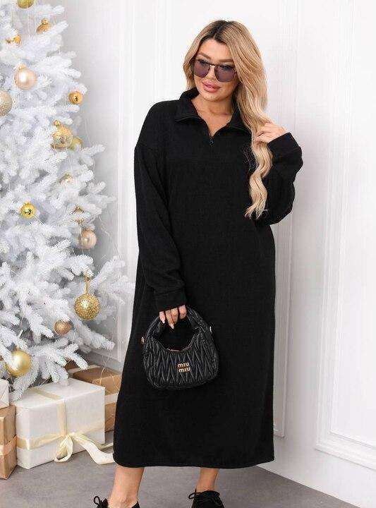 Платье-свитер женское из итальянской вязки миди с воротником-стойкой на молнии осенне-зимнее