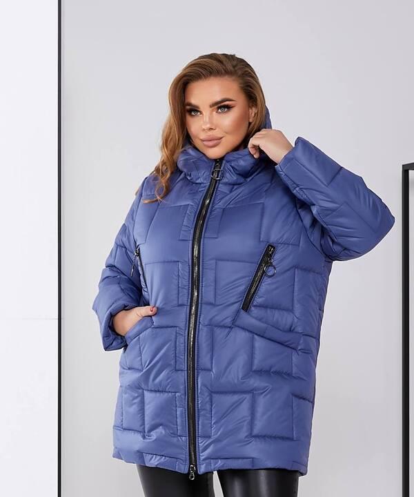 Куртка женская из плащевки лаке на синтепоне 250 стеганая с капюшоном зимняя