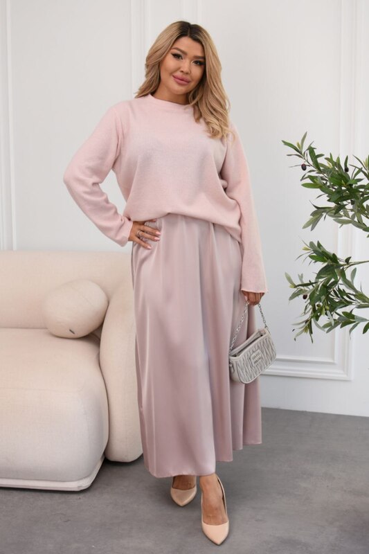Костюм-двойка женский ангора, креп: свитер оверсайз и длинная юбка