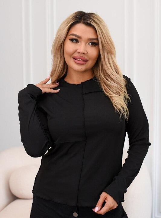 Лонгслив женский из трикотажа класса люкс асимметричный с эффектом необработанных краев и швами наружу демисезонный