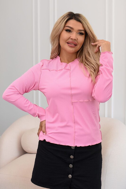 Лонгслив женский из трикотажа класса люкс асимметричный с эффектом необработанных краев и швами наружу демисезонный