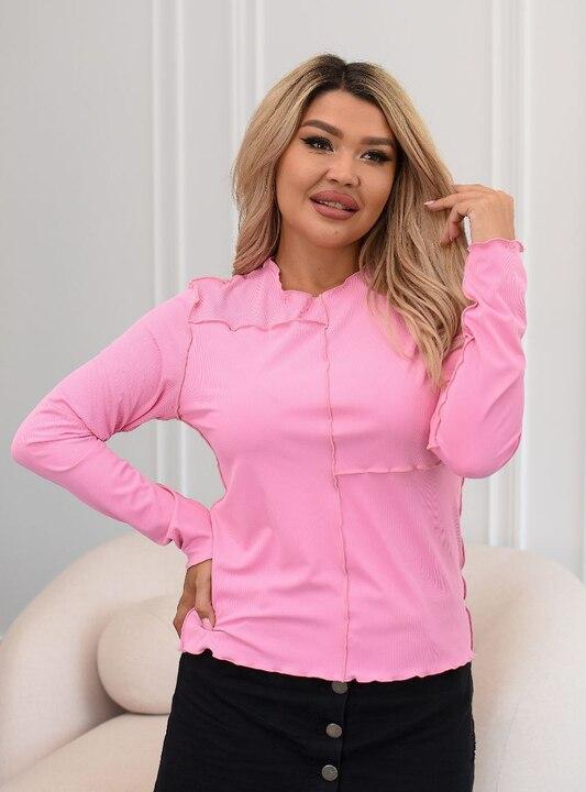 Лонгслив женский из трикотажа класса люкс асимметричный с эффектом необработанных краев и швами наружу демисезонный