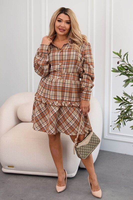 Костюм-двойка женский из фланели рубашка и юбка в клетку осенний