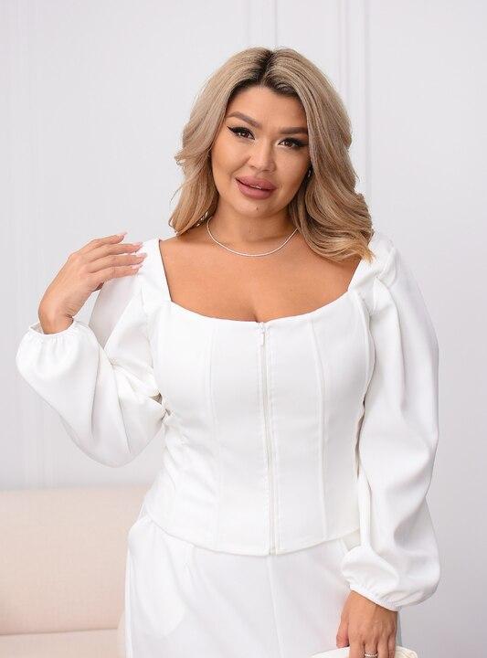 Блуза-корсет женская из костюмной ткани на молнии с рукавами фонариками приталенная демисезонная