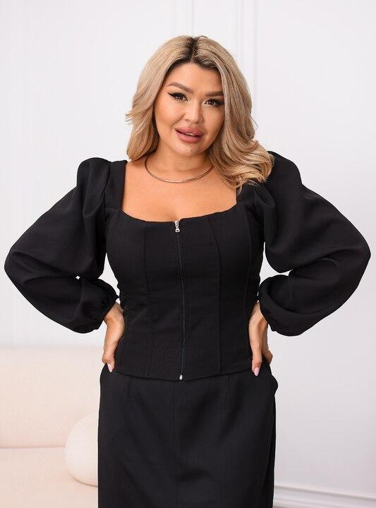 Блуза-корсет женская из костюмной ткани на молнии с рукавами фонариками приталенная демисезонная