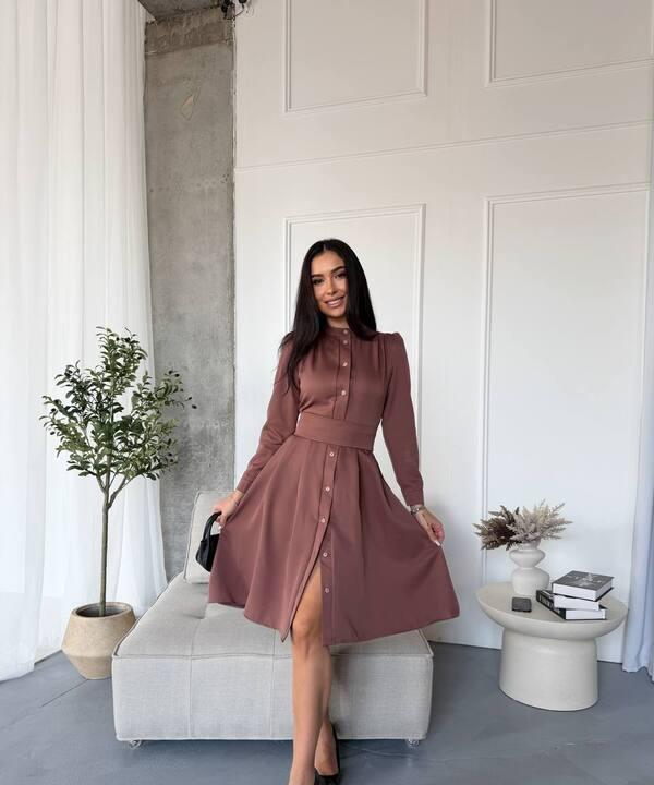 Платье-рубашка женское из костюмной ткани Barby с поясом на пуговицах повседневное демисезонное