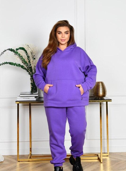 Спортивный костюм женский из трехнитки с начесом: худи с капюшоном и джоггеры большие размеры зимний