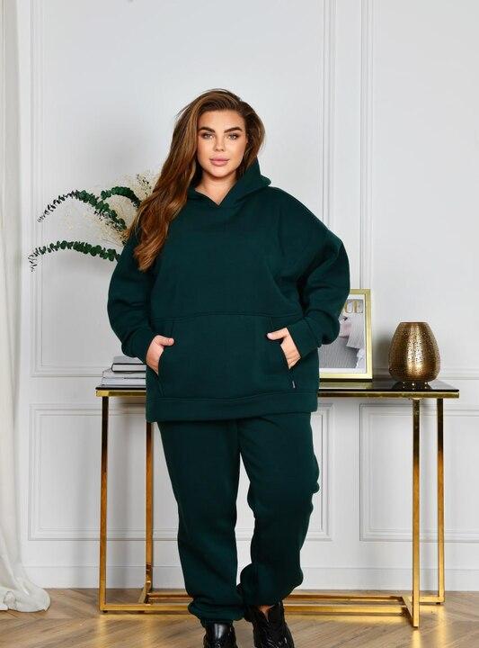 Спортивный костюм женский из трехнитки с начесом: худи оверсайз и джоггеры зимний