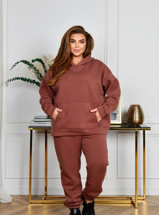 Спортивный костюм женский из трёхнитки с начёсом: худи с капюшоном и брюки-джоггеры утеплённый зимний