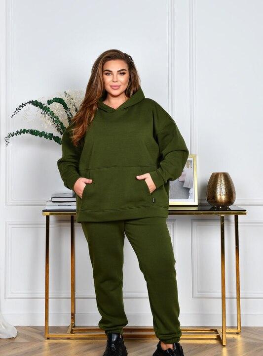 Спортивный костюм женский из трехнитки с начесом: худи и джоггеры утепленный