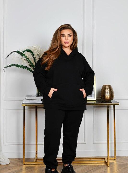 Спортивный костюм женский из трехнитки с начесом оверсайз: худи и джоггеры утепленный большие размеры