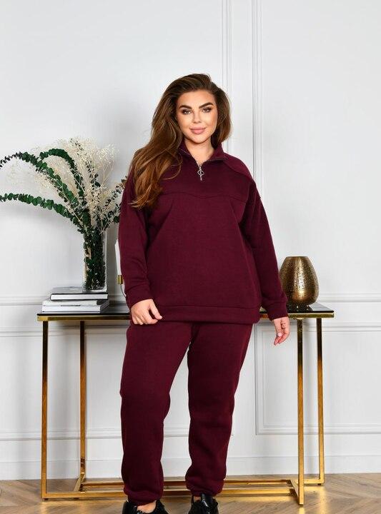 Спортивный костюм женский из трехнитки с начесом оверсайз с кофтой на молнии и брюками-джоггерами утепленный зимний