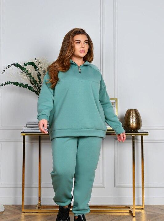 Спортивный костюм женский из трехнитки с начесом худи оверсайз и джоггеры утепленный зимний