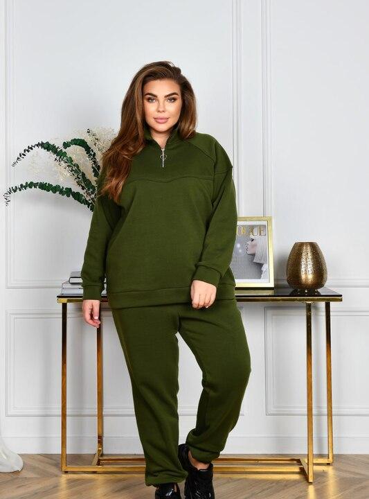 Спортивный костюм женский из трехнитки с начесом: худи на молнии и штаны-джоггеры утепленный зимний