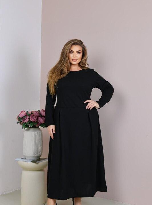 Платье-трапеция женское из креп-стретча макси с длинным рукавом больших размеров зимнее