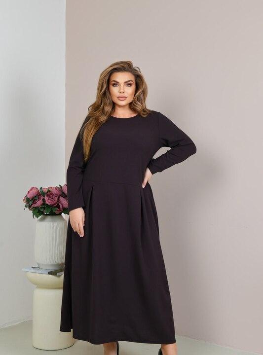 Платье-трапеция женское из креп-стретча макси с длинным рукавом больших размеров зимнее