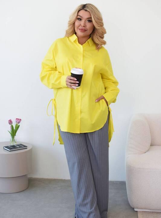 Рубашка женская хлопковая из турецкого коттона удлиненная оверсайз с разрезами и завязками по бокам на пуговицах весенняя