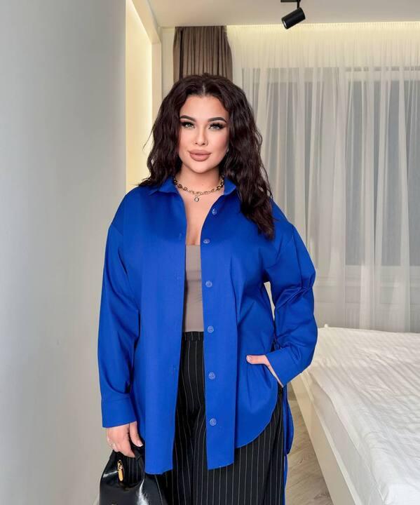 Рубашка женская хлопковая из турецкого коттона удлиненная оверсайз с разрезами и завязками по бокам на пуговицах весенняя