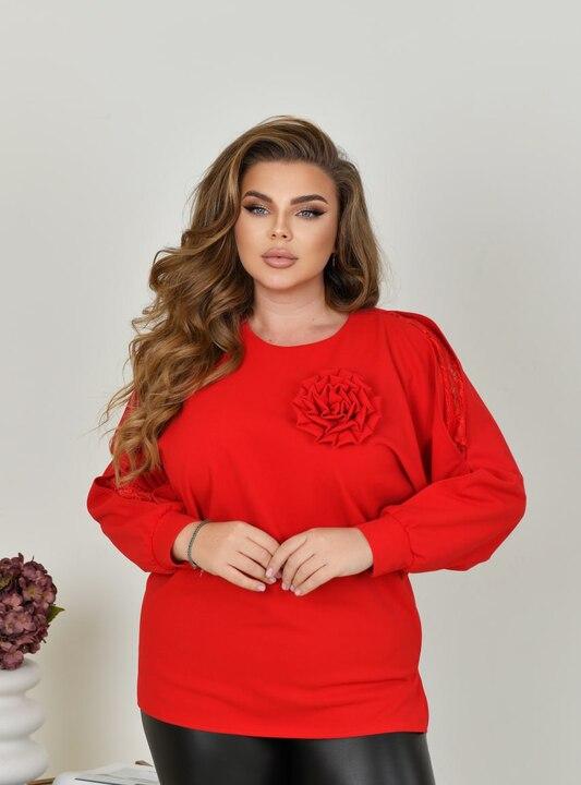 Туника женская из креп-стретча свободного прямого кроя асимметричная с разрезами с круглым вырезом с рукавом три четверти со съемным декором