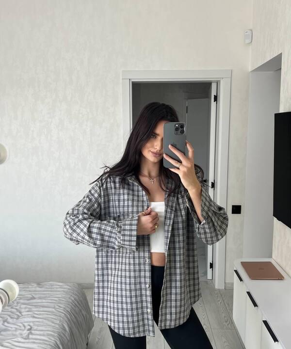 Рубашка женская из хлопковой фланели оверсайз в клетку демисезонная