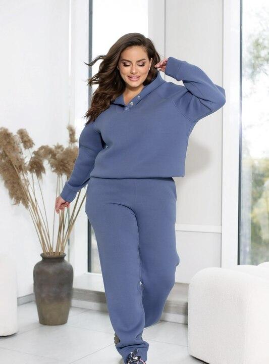 Спортивный костюм-двойка женский из трехнитки на флисе со свитшотом и джоггерами оверсайз утепленный зимний