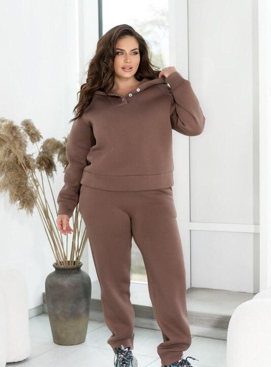 Спортивный костюм женский из трехнитки на флисе двойка с худи и брюками зимний