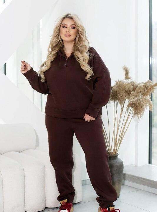 Спортивный костюм женский из трехнитки на флисе двойка с худи и брюками зимний