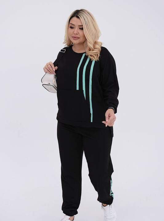 Спортивный костюм-двойка женский из двунитки со свитшотом и брюками с лампасами демисезонный