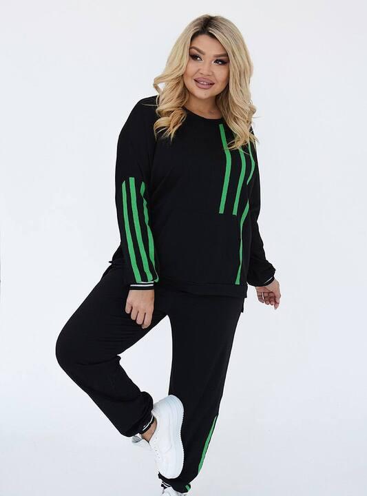 Спортивный костюм-двойка женский из двунитки со свитшотом и брюками с лампасами демисезонный