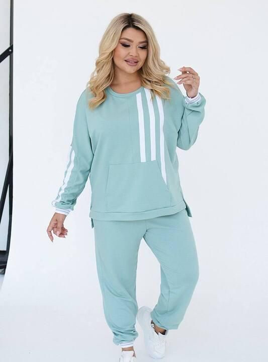 Спортивный костюм-двойка женский из двунитки со свитшотом и брюками с лампасами демисезонный