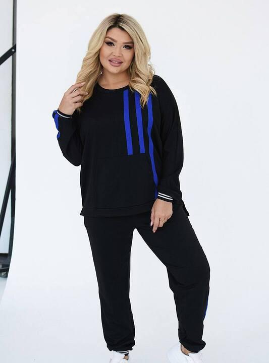 Спортивный костюм-двойка женский из двунитки со свитшотом и брюками с лампасами демисезонный