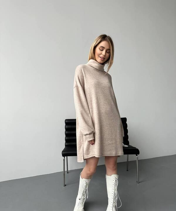Платье-свитер женское из турецкой двусторонней ангоры оверсайз с длинными рукавами весеннее