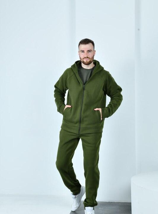 Спортивный костюм мужской трехнитка с начесом двойка с худи на молнии и брюками-джоггерами утепленный повседневный