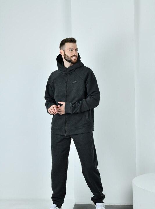 Спортивный костюм мужской трехнитка на флисе с начесом двойка с курткой на молнии и брюками повседневный утепленный весенний