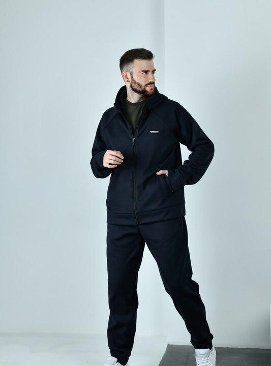 Спортивный костюм мужской трехнитка на флисе с начесом двойка с курткой на молнии и брюками повседневный утепленный весенний