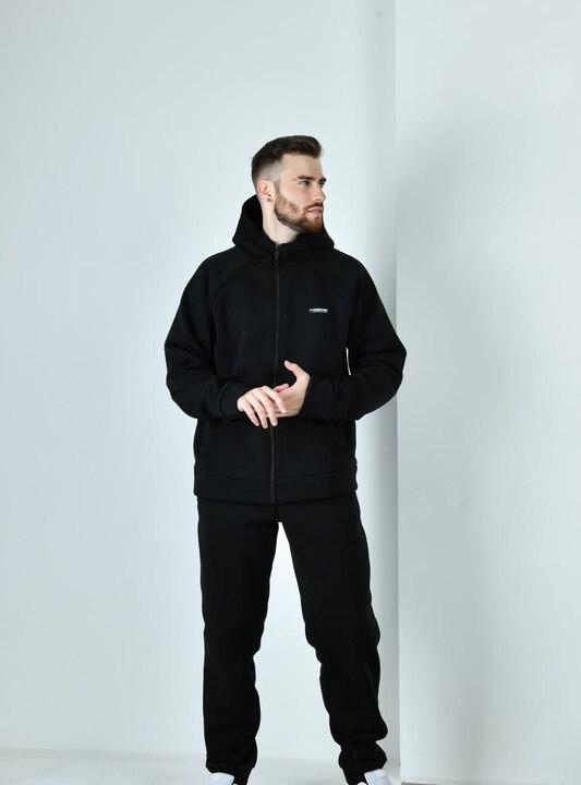 Спортивный костюм мужской трехнитка с худи на молнии и брюками-джоггерами утепленный повседневный