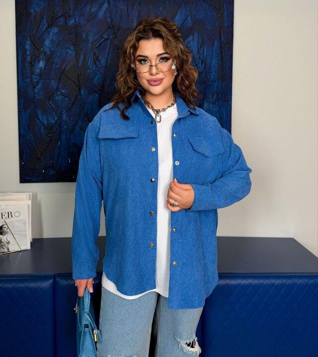 Рубашка женская хлопковая из крупного вельвета удлиненная оверсайз на пуговицах весенняя