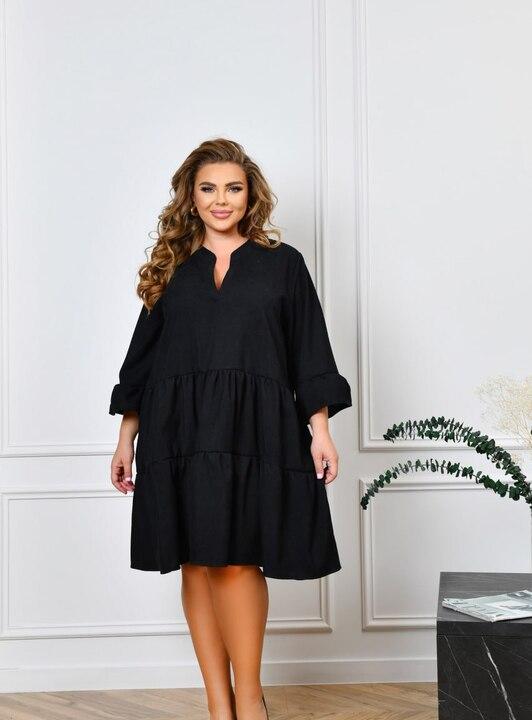 Платье-трапеция женское из микровельвета свободного кроя с ярусной юбкой с V-образным вырезом с рукавом три четверти демисезонное