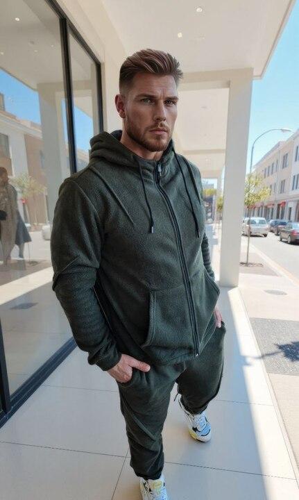 Спортивный костюм-двойка унисекс из флиса с капюшоном на молнии: кофта и джоггеры утепленный зимний