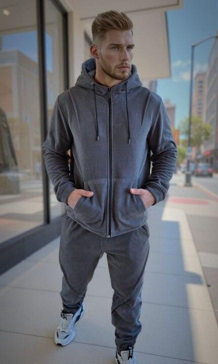 Спортивный костюм-двойка женский из флиса с капюшоном на молнии: кофта и джоггеры утепленный зимний