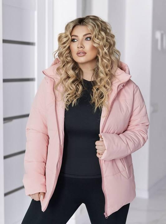 Куртка женская из плащевки Канада на силиконе с подкладкой саржа с капюшоном на молнии стеганая средняя весенняя