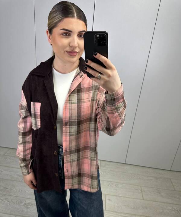 Сорочка женская из байки в клетку оверсайз на пуговицах с длинным рукавом удлиненная весенняя