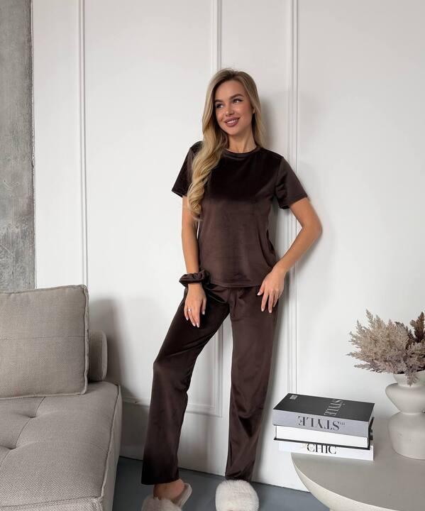 Домашний костюм-тройка женский велюровый: топ, штаны и шорты весенний