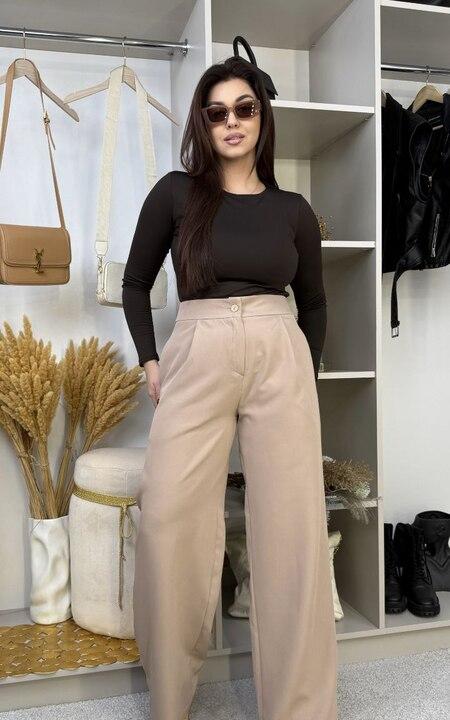 Брюки-палаццо женские из костюмной ткани с высокой посадкой широкие весенние