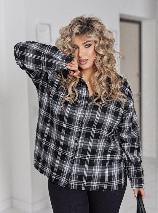 Рубашка женская фланелевая в клетку оверсайз с длинным рукавом на пуговицах весенняя
